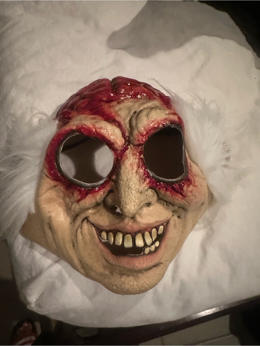 Scary Old Man Halloween Mask in Beige and White - Kids Costume